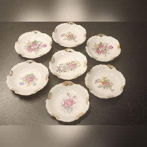 Set of 7 Rose Decorated with Gold Trim Hand Painted in Japan Small Saucer Plates